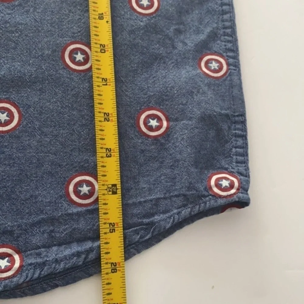 Marvel Captain America Casual Button Down Short Sleeves Chambray Shirt Sz L - Picture 7 of 10